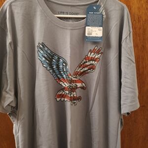 Life Is Good Gray T-Shirt with Patriotic Eagle Design